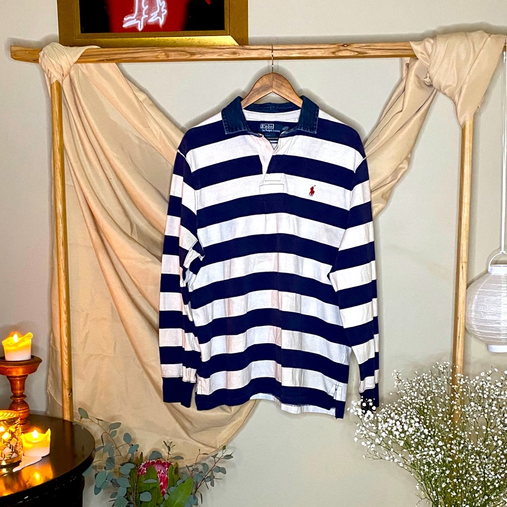 Men’s Blue/White Polo Stripe Henley